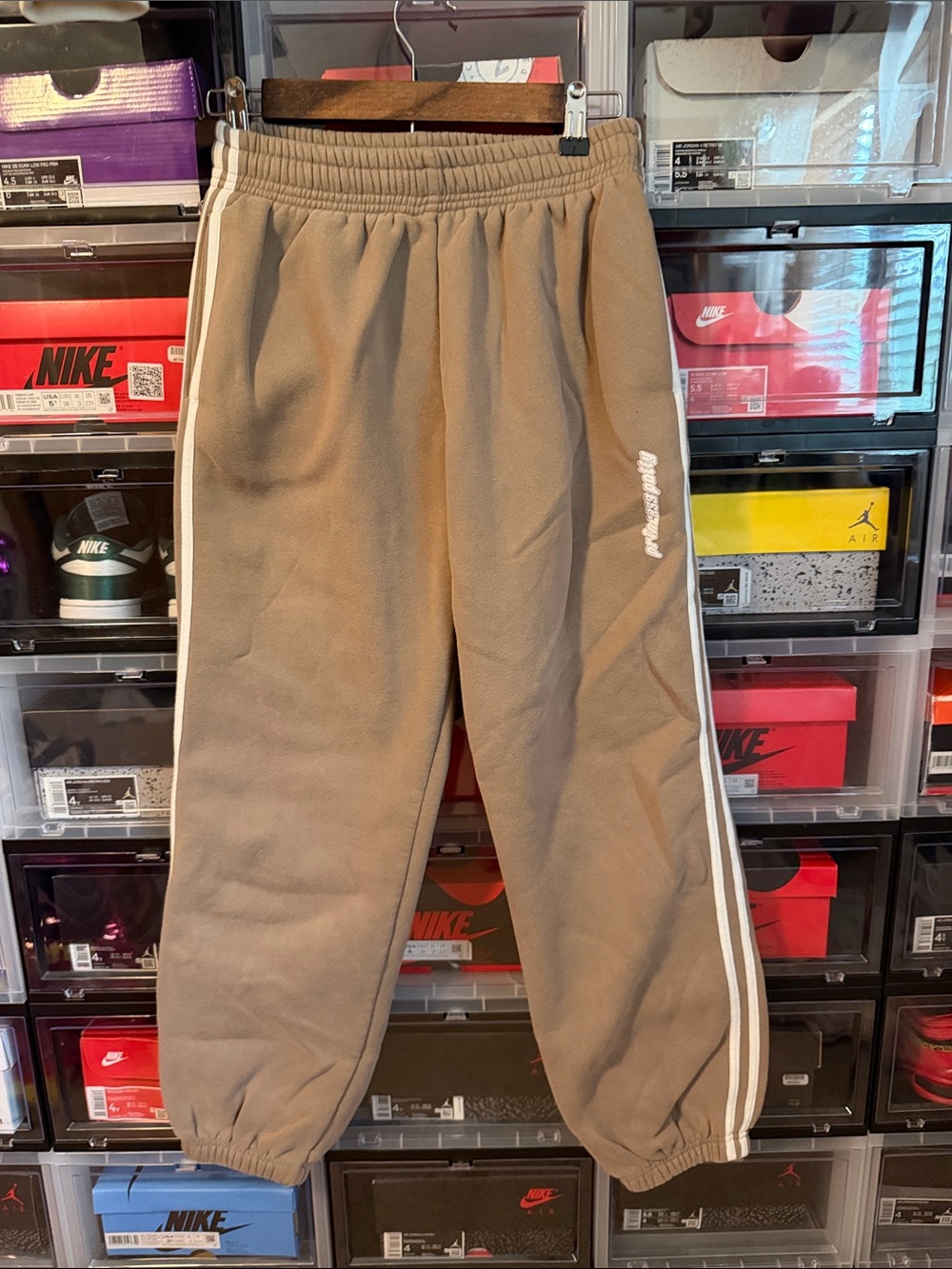 Women’s Brown Fleece Track Pants with White Stripes